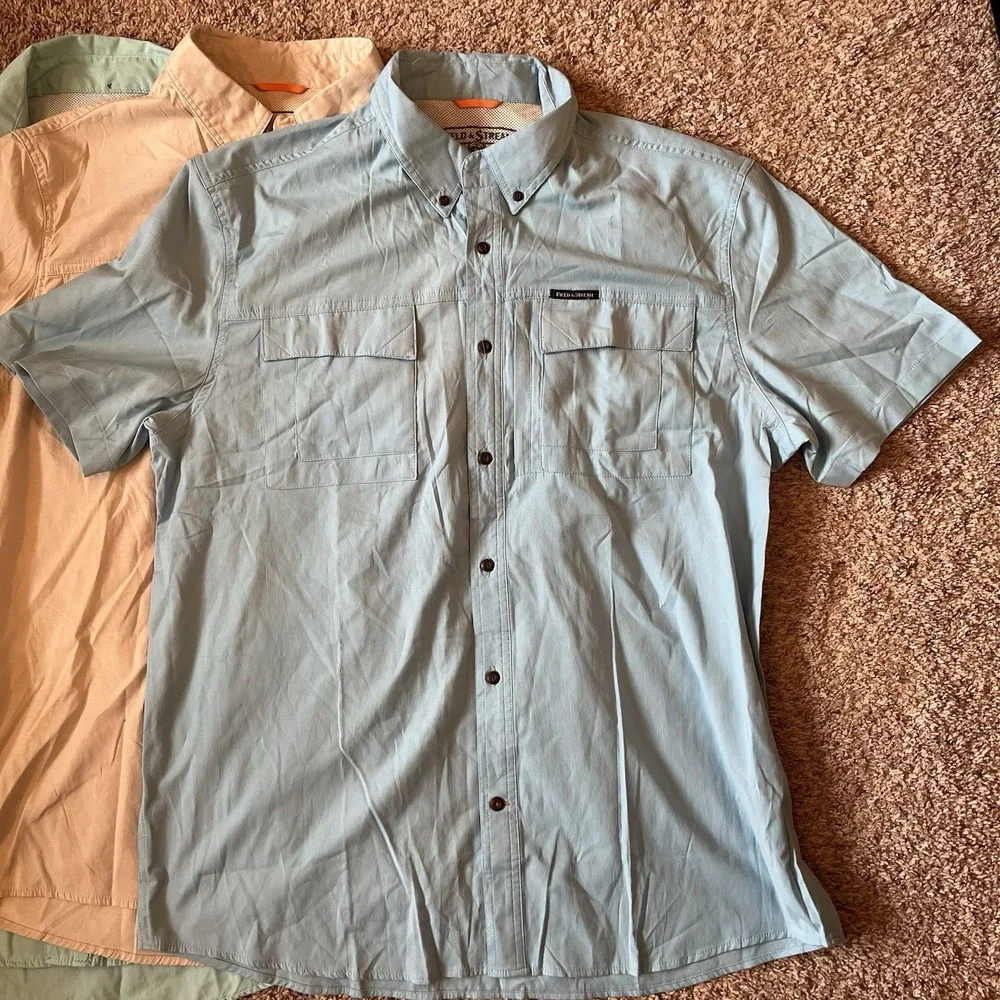 Lot Of 3 Men's Button Up Shirt Short Sleeve Large Field & Stream Izod Outdoors